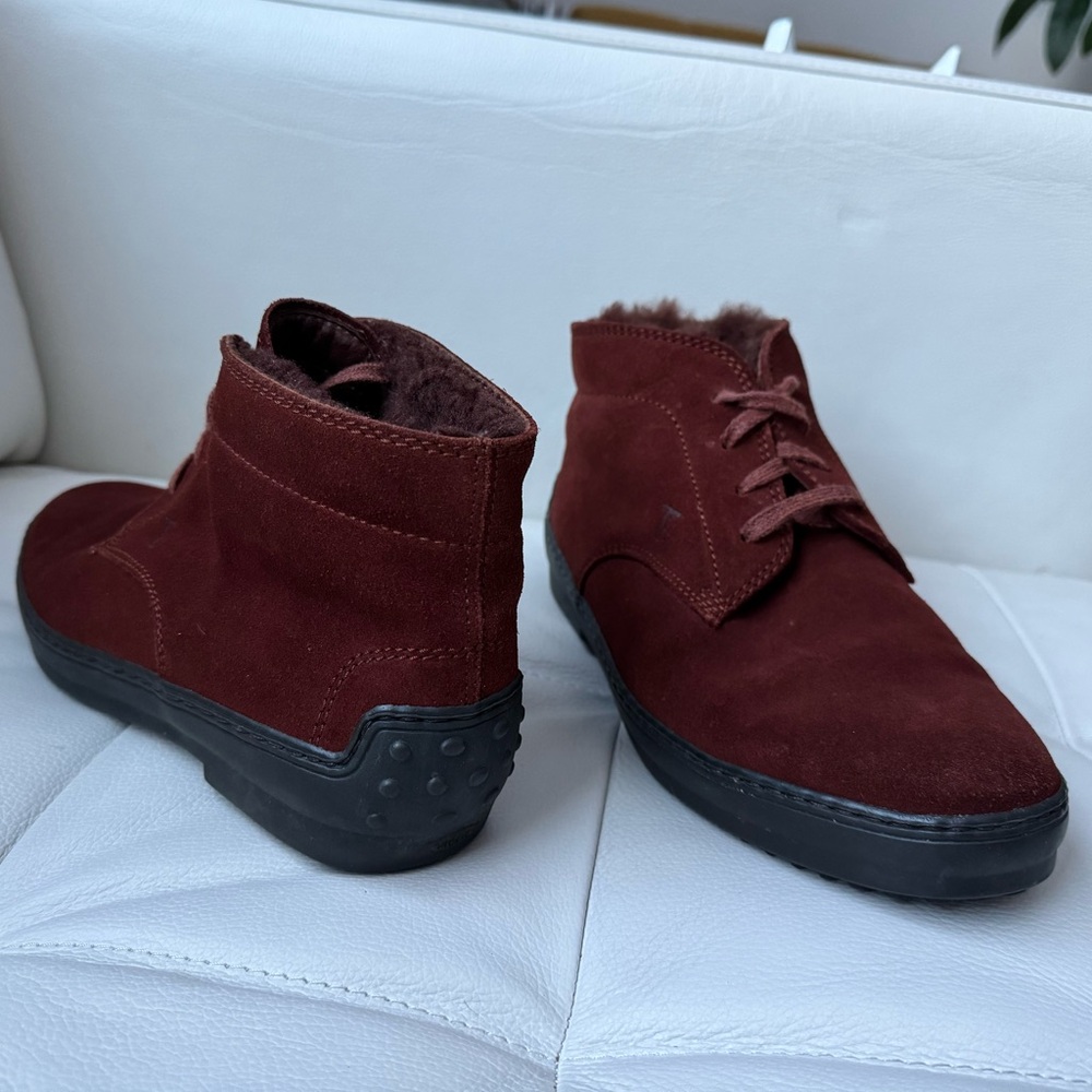 🎁Authentic Women’s Tod’s brick brown suede fur trim winter boots 8.5 9 39.5